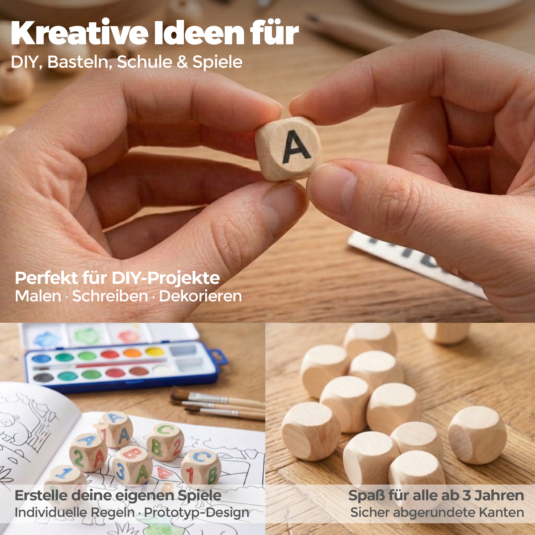 Spielemaker Holzwürfel blanko 16 mm aus Ahorn